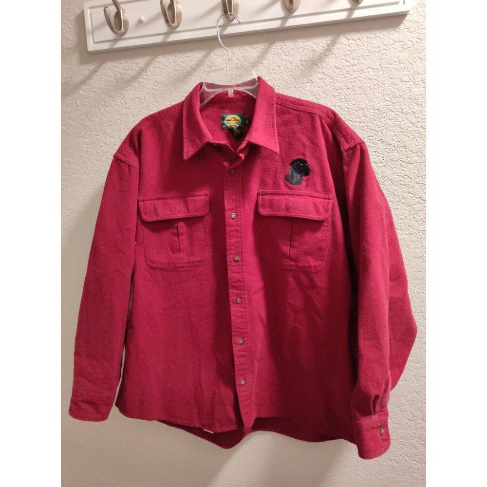Cabela’s Chamois Cloth Black Labrador Men’s XL Regular Burgundy Red Long Sleeve